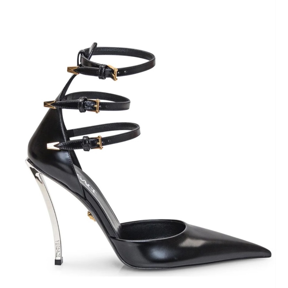 Versace Pointed Toe Ankle Strap Pumps black